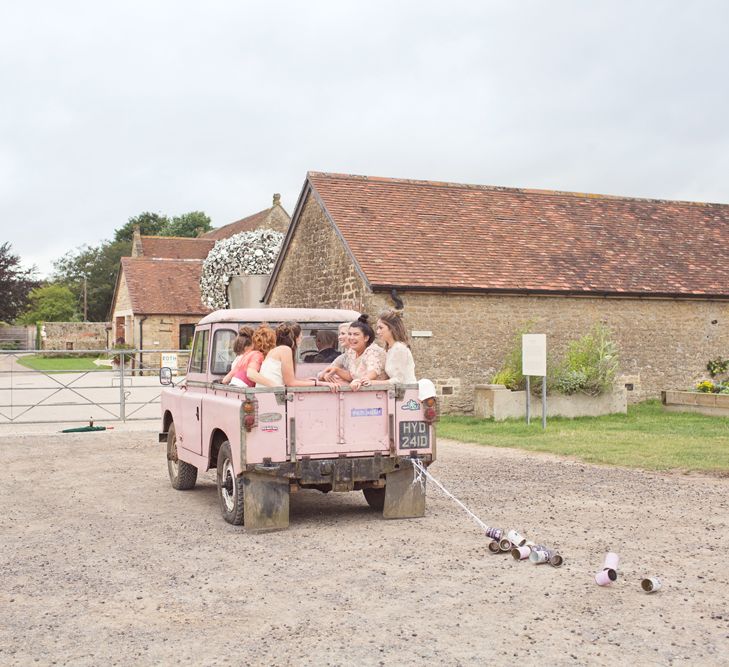 Pink Land Rover Wedding Transport | Cotton Candy Photography