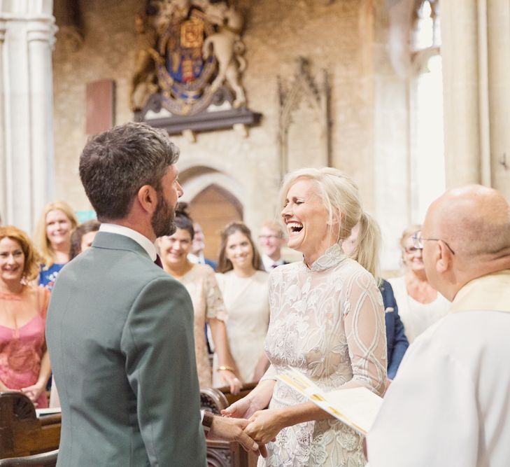 Wedding Ceremony | Bride in Bespoke Grey Lace Hermione De Paula Gown | Groom in Mark Powell Suit | Cotton Candy Photography