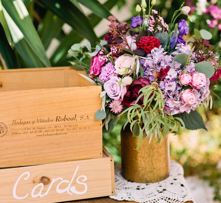 Wooden Wedding Card Box | Jewel Coloured Spanish Wedding Planned & Styled by Rachel Rose Weddings | Anna Gazda Photography