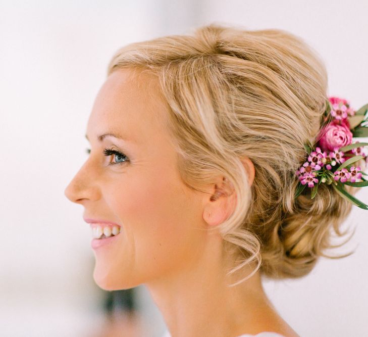 Bridal Up Do with Flowers | Jewel Coloured Spanish Wedding Planned & Styled by Rachel Rose Weddings | Anna Gazda Photography