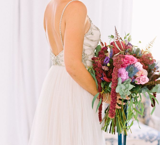 Jewel Bouquet | Beautiful Bride in Catherine Dean "Freya" Gown | Jewel Coloured Spanish Wedding Planned & Styled by Rachel Rose Weddings | Anna Gazda Photography