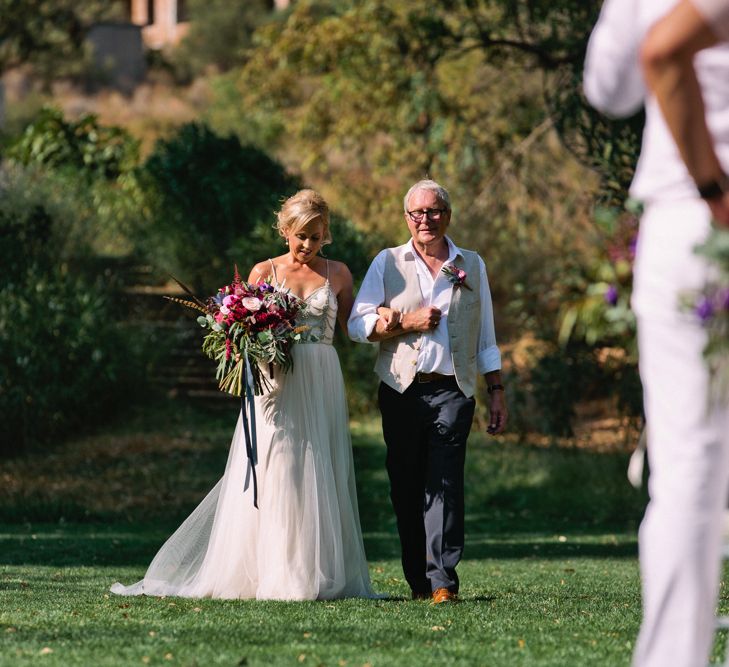 Bridal Entrance in Catherine Deane Freya Gown | Jewel Coloured Spanish Wedding Planned & Styled by Rachel Rose Weddings | Anna Gazda Photography