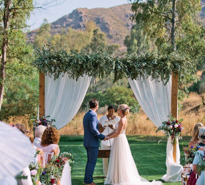 Wedding Ceremony | Bride in Catherine Deane 'Freya' Gown | Groom in Reiss Suit | Jewel Coloured Spanish Wedding Planned & Styled by Rachel Rose Weddings | Anna Gazda Photography