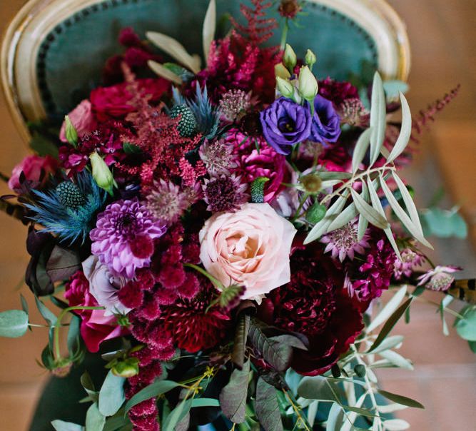 Deep Pink & Purple Wedding Bouquet | Jewel Coloured Spanish Wedding Planned & Styled by Rachel Rose Weddings | Anna Gazda Photography