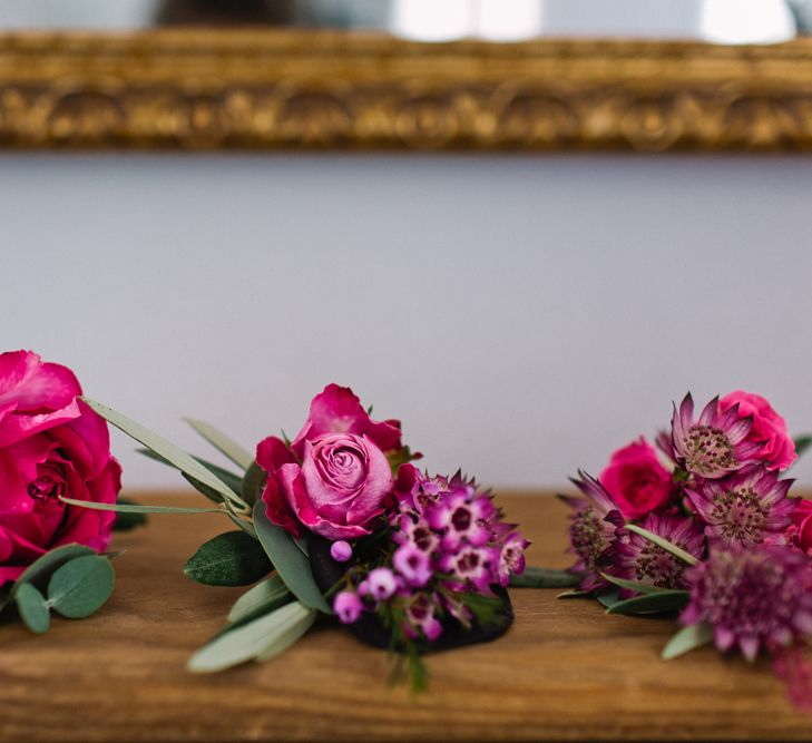 Bright Pink Button Holes | Jewel Coloured Spanish Wedding Planned & Styled by Rachel Rose Weddings | Anna Gazda Photography