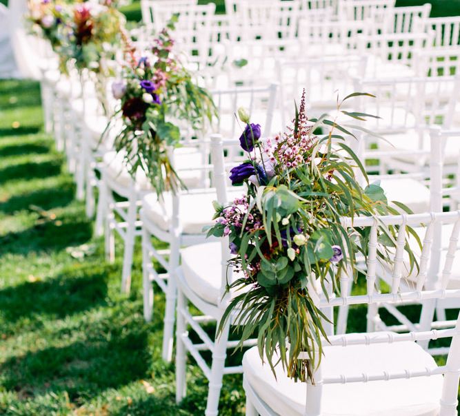 Aisle Wedding Chair Flowers | Jewel Coloured Spanish Wedding Planned & Styled by Rachel Rose Weddings | Anna Gazda Photography