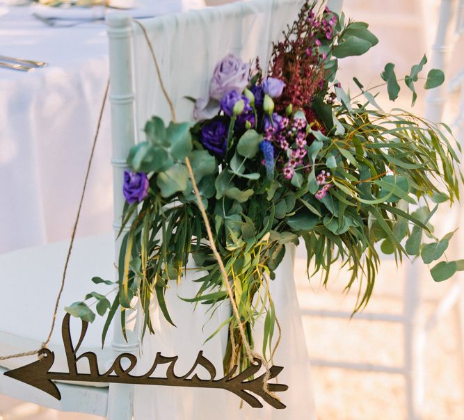 Floral Chair Back Decor | Jewel Coloured Spanish Wedding Planned & Styled by Rachel Rose Weddings | Anna Gazda Photography