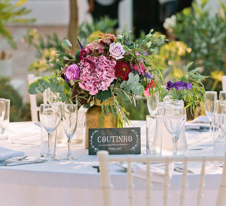 Floral Table Centrepiece | Jewel Coloured Spanish Wedding Planned & Styled by Rachel Rose Weddings | Anna Gazda Photography