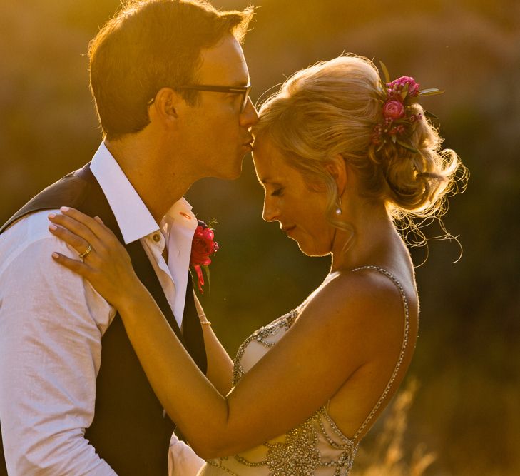 Bride in Catherine Deane 'Freya' Gown | Groom in Reiss Suit | Jewel Coloured Spanish Wedding Planned & Styled by Rachel Rose Weddings | Anna Gazda Photography