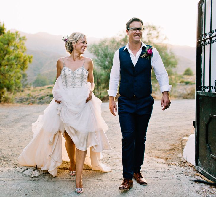 Bride in Catherine Deane 'Freya' Gown | Groom in Reiss Suit | Jewel Coloured Spanish Wedding Planned & Styled by Rachel Rose Weddings | Anna Gazda Photography