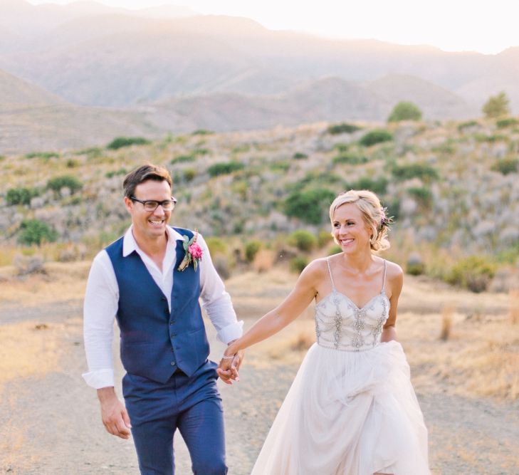 Bride in Catherine Deane 'Freya' Gown | Groom in Reiss Suit | Jewel Coloured Spanish Wedding Planned & Styled by Rachel Rose Weddings | Anna Gazda Photography