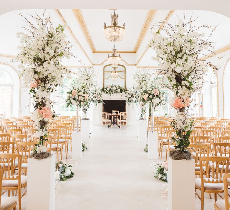 Elegant Pastel Wedding Northbrook Park Rose & Peony Floral Arrangements & Bride In Illusion Lace Dress By Pronovias & Images From Hollie Carlin Photography