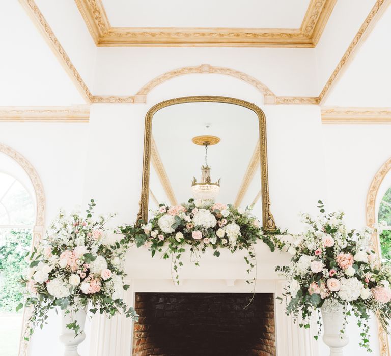 Elegant Pastel Wedding Northbrook Park Rose & Peony Floral Arrangements & Bride In Illusion Lace Dress By Pronovias & Images From Hollie Carlin Photography