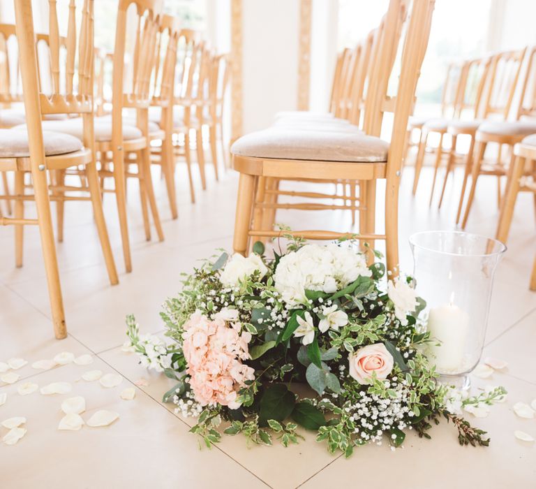 Elegant Pastel Wedding Northbrook Park Rose & Peony Floral Arrangements & Bride In Illusion Lace Dress By Pronovias & Images From Hollie Carlin Photography