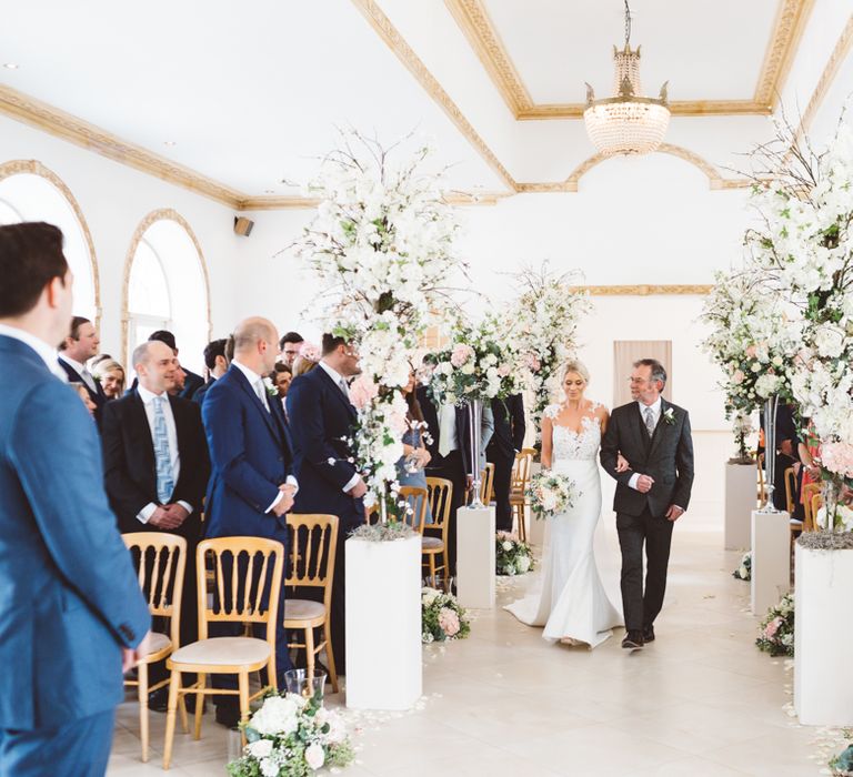 Elegant Pastel Wedding Northbrook Park Rose & Peony Floral Arrangements & Bride In Illusion Lace Dress By Pronovias & Images From Hollie Carlin Photography