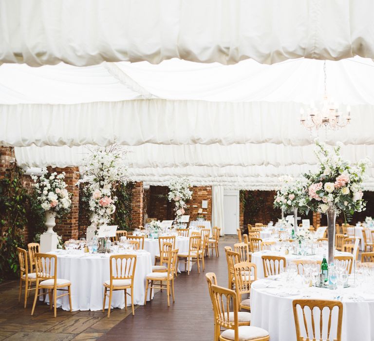 Elegant Pastel Wedding Northbrook Park Rose & Peony Floral Arrangements & Bride In Illusion Lace Dress By Pronovias & Images From Hollie Carlin Photography