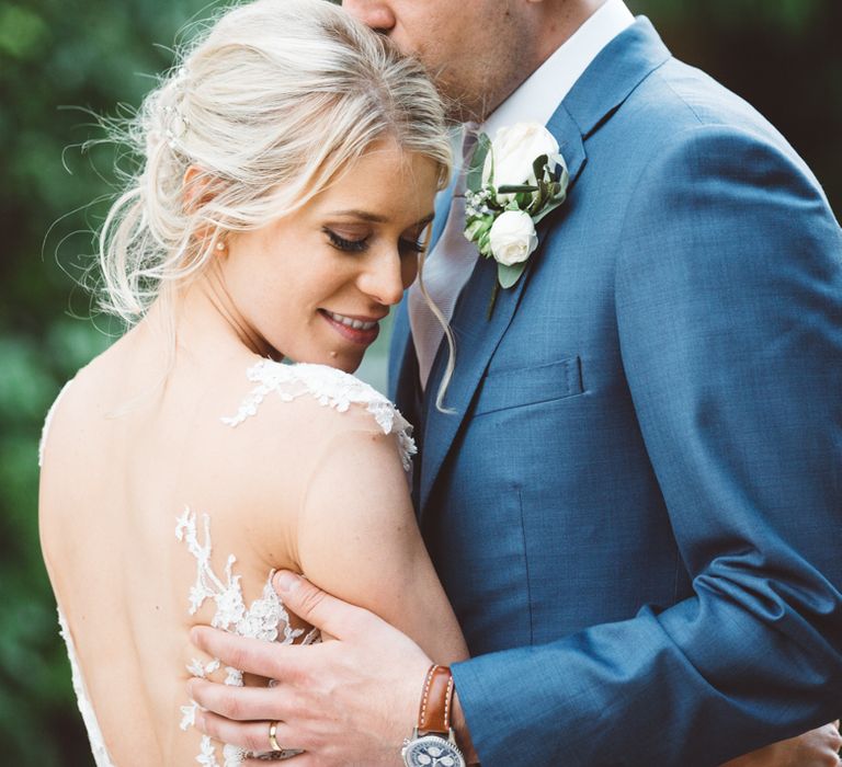 Elegant Pastel Wedding Northbrook Park Rose & Peony Floral Arrangements & Bride In Illusion Lace Dress By Pronovias & Images From Hollie Carlin Photography