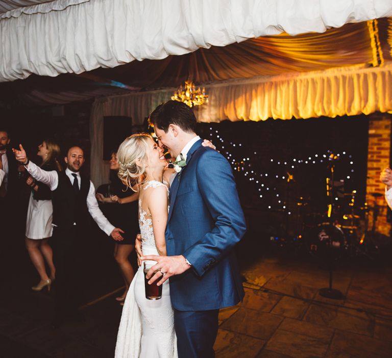 Elegant Pastel Wedding Northbrook Park Rose & Peony Floral Arrangements & Bride In Illusion Lace Dress By Pronovias & Images From Hollie Carlin Photography