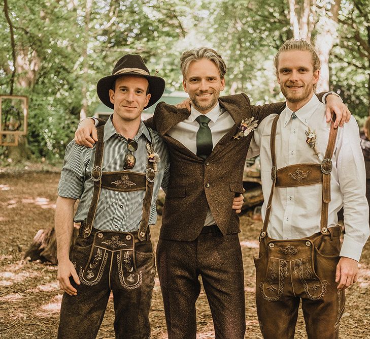 Woodland Wedding With Bride In Hermione De Paula & Reformation Silk Evening Dress With Groom In Tweed Hugo Boss & Images By Jason Mark Harris