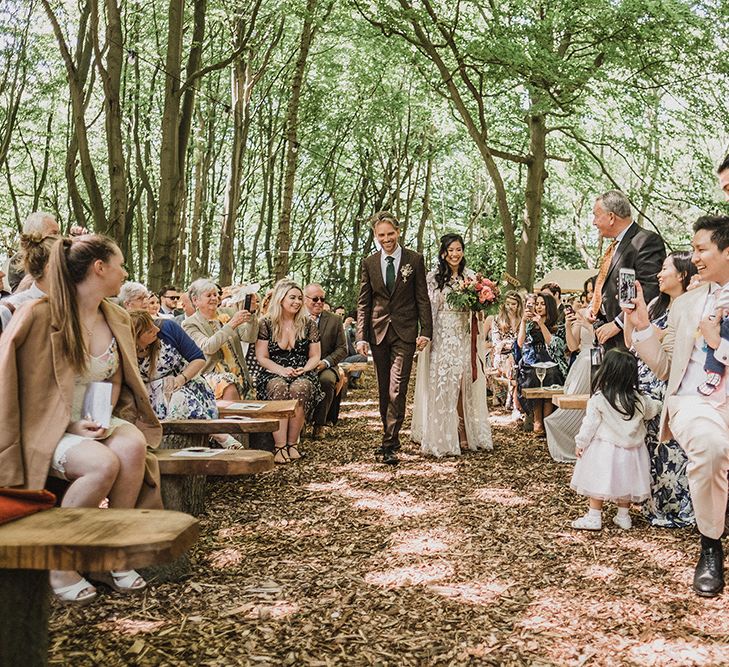 Woodland Wedding With Bride In Hermione De Paula & Reformation Silk Evening Dress With Groom In Tweed Hugo Boss & Images By Jason Mark Harris