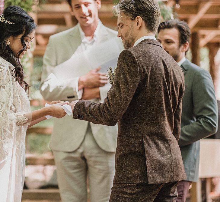 Woodland Wedding With Bride In Hermione De Paula & Reformation Silk Evening Dress With Groom In Tweed Hugo Boss & Images By Jason Mark Harris