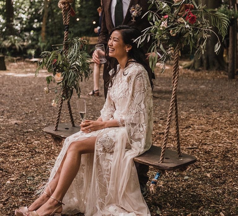 Woodland Wedding With Bride In Hermione De Paula & Reformation Silk Evening Dress With Groom In Tweed Hugo Boss & Images By Jason Mark Harris