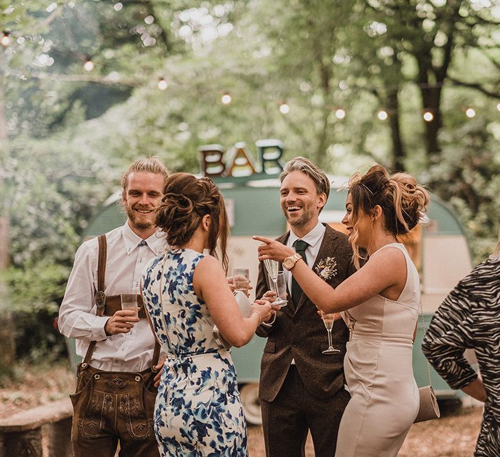 Woodland Wedding With Bride In Hermione De Paula & Reformation Silk Evening Dress With Groom In Tweed Hugo Boss & Images By Jason Mark Harris