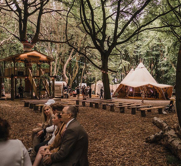 Woodland Wedding With Bride In Hermione De Paula & Reformation Silk Evening Dress With Groom In Tweed Hugo Boss & Images By Jason Mark Harris