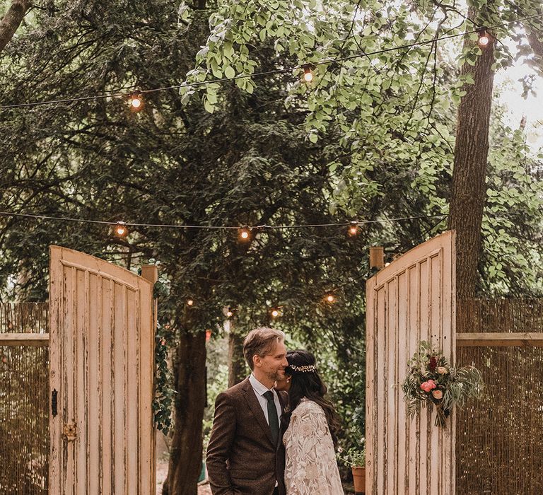 Woodland Wedding With Bride In Hermione De Paula & Reformation Silk Evening Dress With Groom In Tweed Hugo Boss & Images By Jason Mark Harris