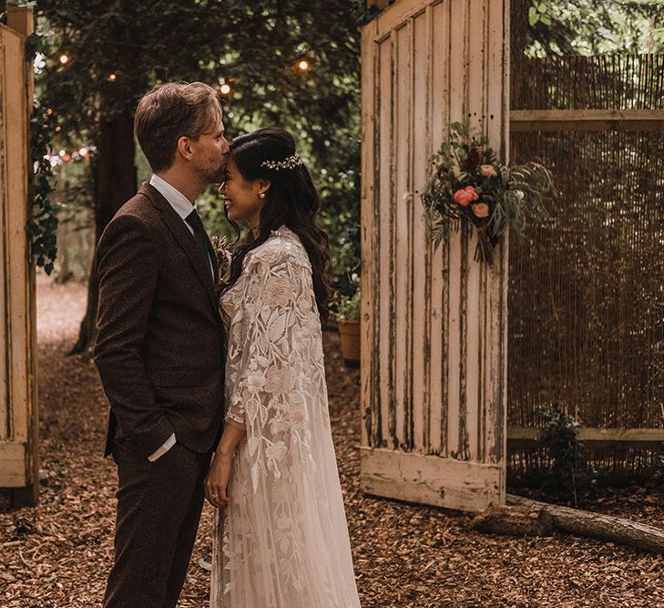 Woodland Wedding With Bride In Hermione De Paula & Reformation Silk Evening Dress With Groom In Tweed Hugo Boss & Images By Jason Mark Harris