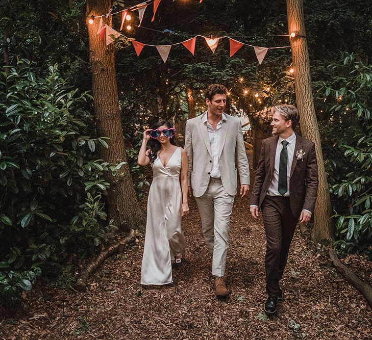 Woodland Wedding With Bride In Hermione De Paula & Reformation Silk Evening Dress With Groom In Tweed Hugo Boss & Images By Jason Mark Harris