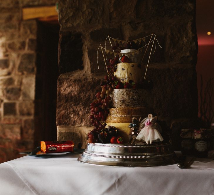 Cheese Tower Wedding Cake | Step Ladder Table Plan with Ornate Frames & Doily Decor | Ally M Photography