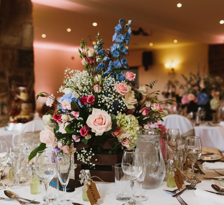 Pastel Wedding Flower Centrepiece | Step Ladder Table Plan with Ornate Frames & Doily Decor | Ally M Photography