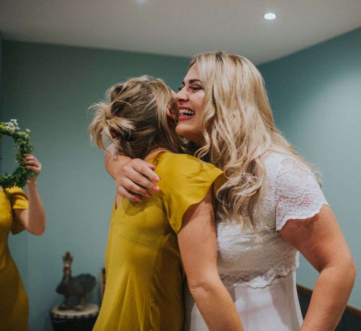 Bride in ASOS Gown | Bridesmaid in Yellow Topshop Dress | Bright DIY Back Garden Wedding | Lisa Webb Photography