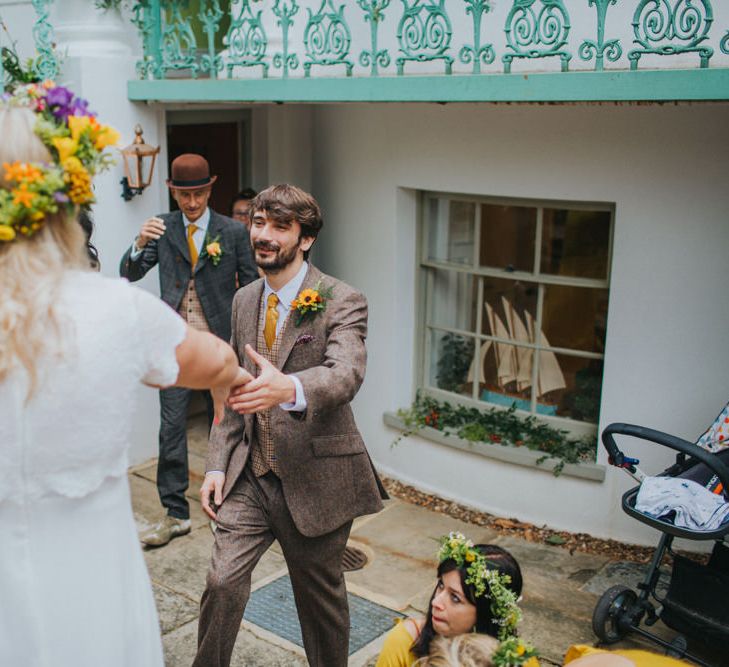 Bride & Groom First Look | Bright DIY Back Garden Wedding | Lisa Webb Photography