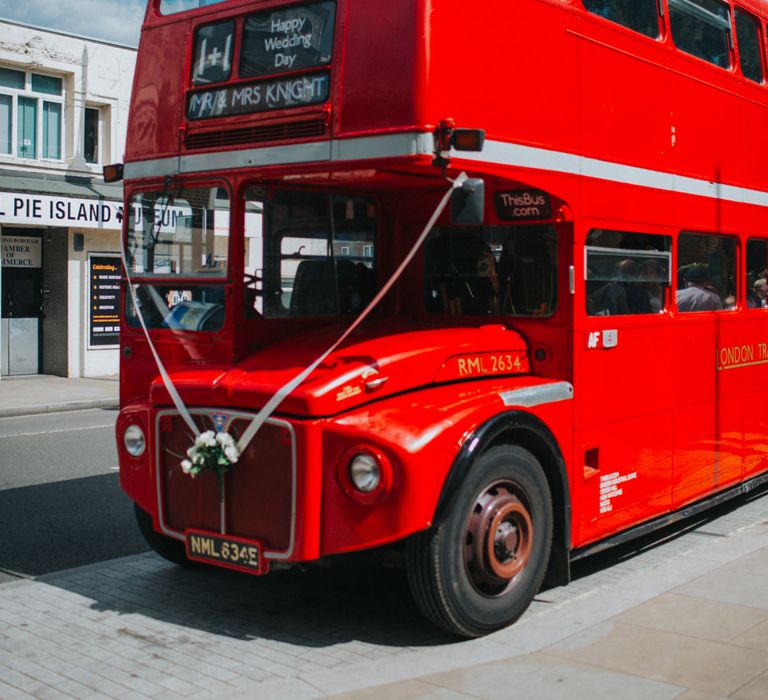 London Bus Wedding Transport | Bright DIY Back Garden Wedding | Lisa Webb Photography