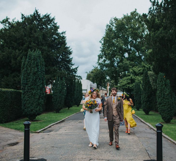 Bride in ASOS Wedding Dress | Groom in Tweed Suit | Bright DIY Back Garden Wedding | Lisa Webb Photography