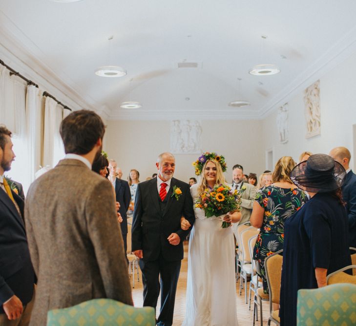 Wedding Ceremony | Bridal Entrance in ASOS Wedding Dress | Bright DIY Back Garden Wedding | Lisa Webb Photography