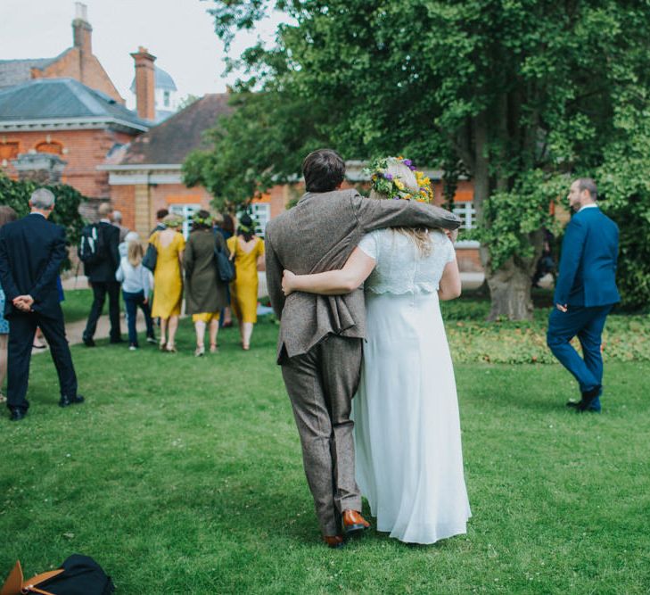 Bride in ASOS Wedding Dress | Groom in Tweed Suit | Bright DIY Back Garden Wedding | Lisa Webb Photography