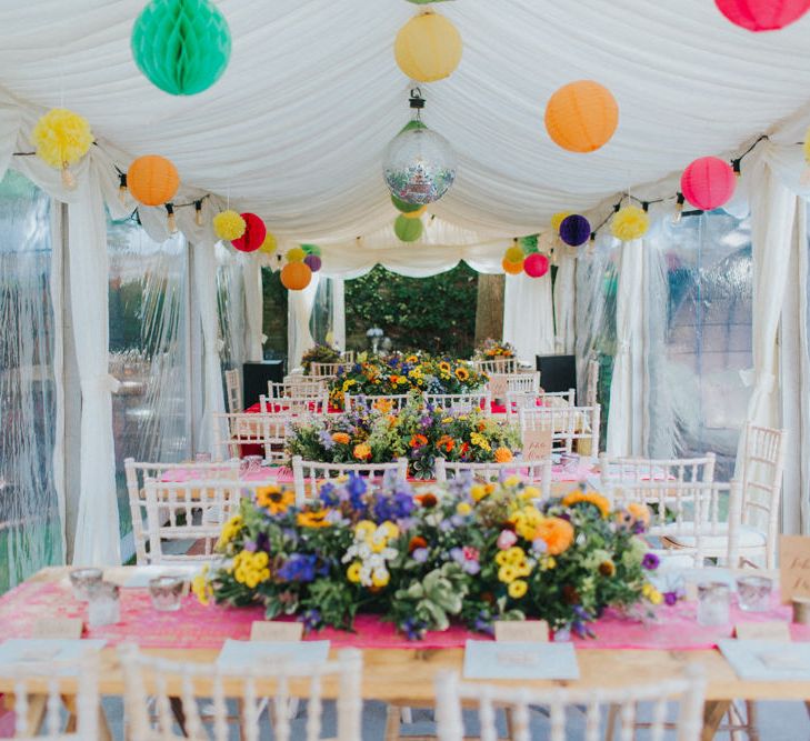 Colourful Marquee Reception | Bright DIY Back Garden Wedding | Lisa Webb Photography | Bright DIY Back Garden Wedding | Lisa Webb Photography