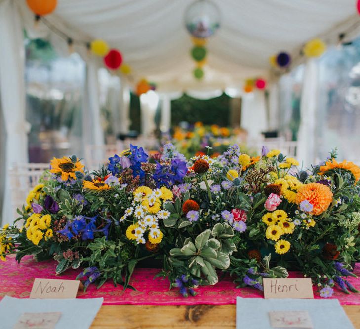 Top Table Wedding Flowers | Bright DIY Back Garden Wedding | Lisa Webb Photography | Bright DIY Back Garden Wedding | Lisa Webb Photography