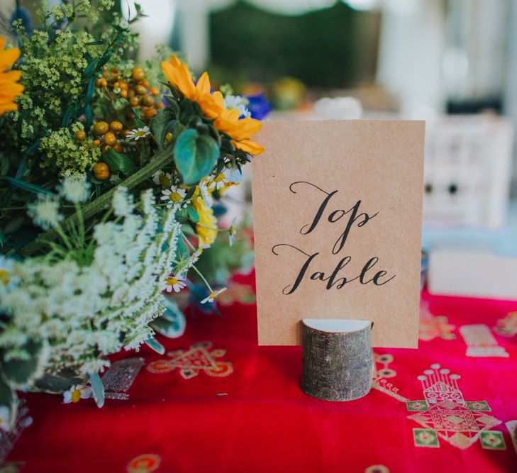 Kraft Paper Calligraphy Table Names | Bright DIY Back Garden Wedding | Lisa Webb Photography | Bright DIY Back Garden Wedding | Lisa Webb Photography