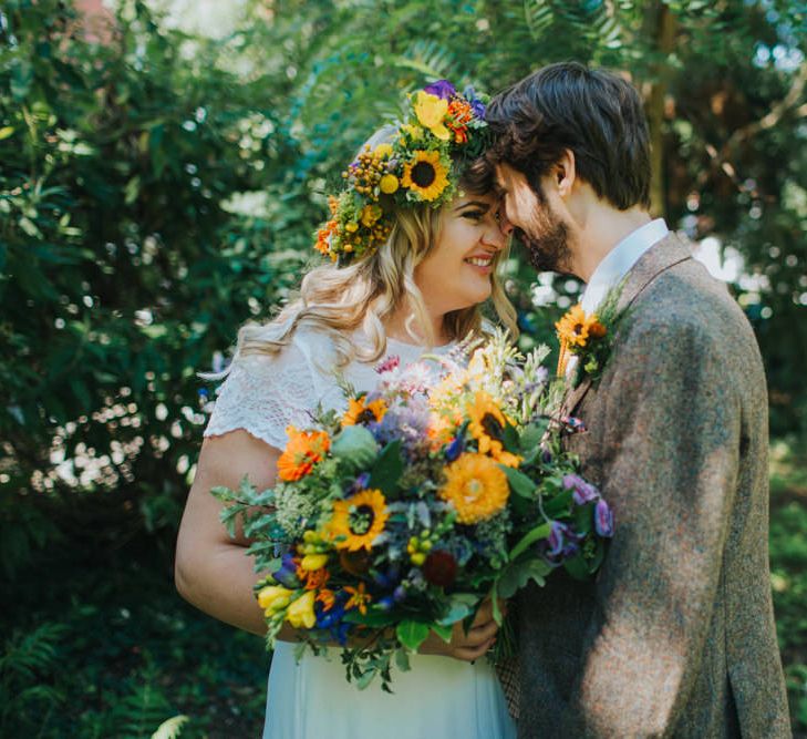 Bride in ASOS Wedding Dress | Groom in Tweed Suit | Bright DIY Back Garden Wedding | Lisa Webb Photography | Bright DIY Back Garden Wedding | Lisa Webb Photography