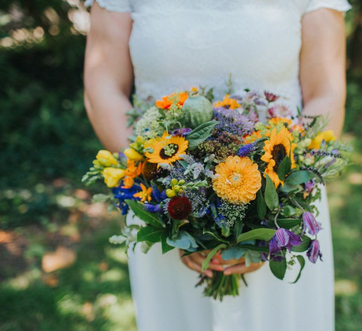 Colourful Bridal Bouquet | Bride in ASOS Wedding Dress | Bright DIY Back Garden Wedding | Lisa Webb Photography | Bright DIY Back Garden Wedding | Lisa Webb Photography