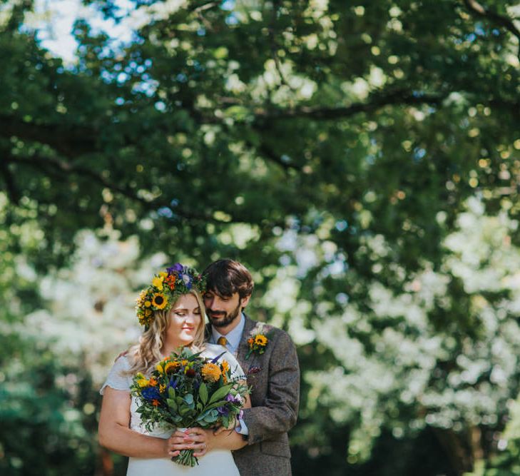 Bride in ASOS Wedding Dress | Groom in Tweed Suit | Bright DIY Back Garden Wedding | Lisa Webb Photography | Bright DIY Back Garden Wedding | Lisa Webb Photography