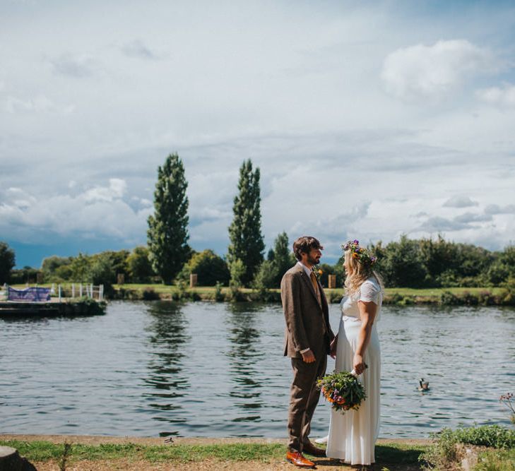 Bride in ASOS Wedding Dress | Groom in Tweed Suit | Bright DIY Back Garden Wedding | Lisa Webb Photography | Bright DIY Back Garden Wedding | Lisa Webb Photography