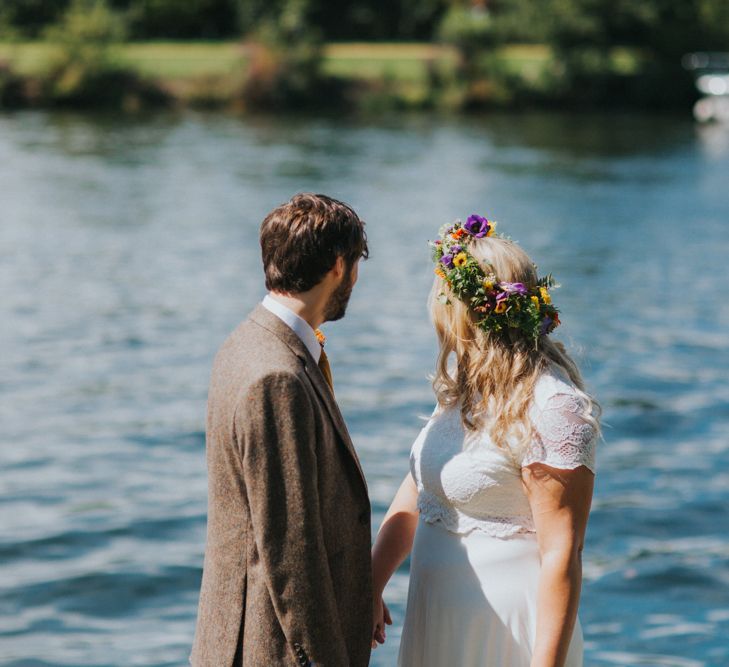 Bride in ASOS Wedding Dress | Groom in Tweed Suit | Bright DIY Back Garden Wedding | Lisa Webb Photography | Bright DIY Back Garden Wedding | Lisa Webb Photography