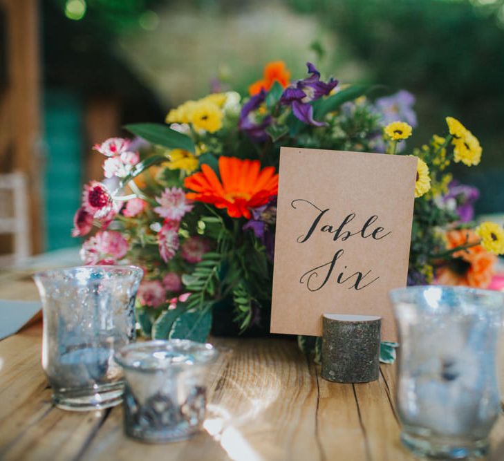 Kraft Paper Calligraphy Table Names | Bright DIY Back Garden Wedding | Lisa Webb Photography | Bright DIY Back Garden Wedding | Lisa Webb Photography