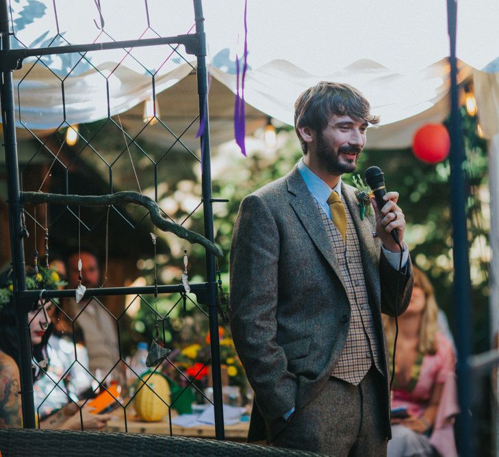 Groom in Tweed Suit | Bright DIY Back Garden Wedding | Lisa Webb Photography | Bright DIY Back Garden Wedding | Lisa Webb Photography