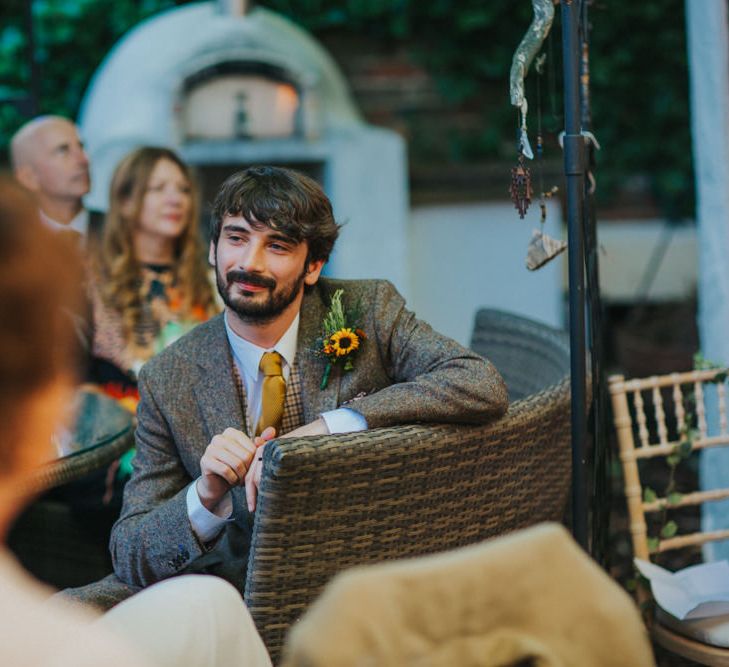 Groom in Tweed Suit | Bright DIY Back Garden Wedding | Lisa Webb Photography | Bright DIY Back Garden Wedding | Lisa Webb Photography